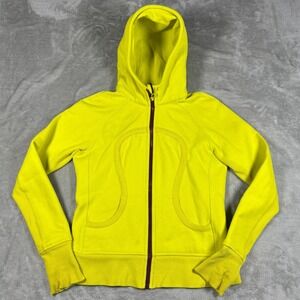 Lululemon Scuba Hoodie Womens XS Small Yellow Full Zip Embroidered Athleisure